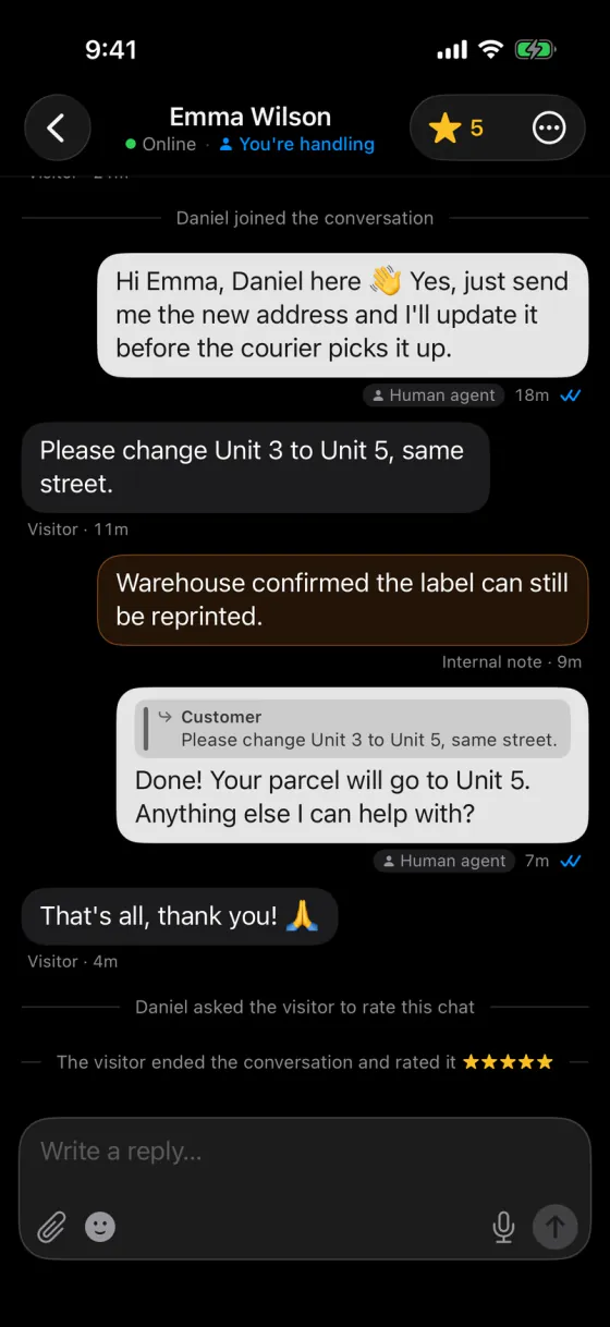 Une conversation dans l’app AskAIs pour iPhone, après la reprise par un coéquipier
